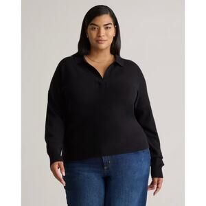 Quince Black Cashmere Collared Sweater Pullover Relaxed Fit Luxe Knit 3X Minimal